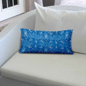 Homeroots 22" X 26" Blue And White Zippered Ikat Lumbar Indoor Outdoor Pillow  100% Polyester 410233