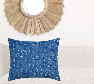 Homeroots 22" X 26" Blue And White Zippered Ikat Lumbar Indoor Outdoor Pillow  100% Polyester 410233