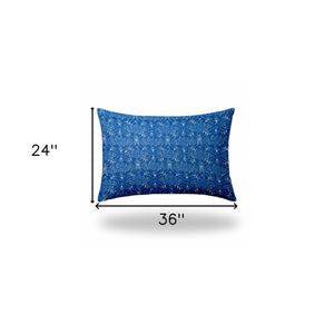 Homeroots 24" X 36" Blue And White Zippered Ikat Lumbar Indoor Outdoor Pillow  100% Polyester 410238