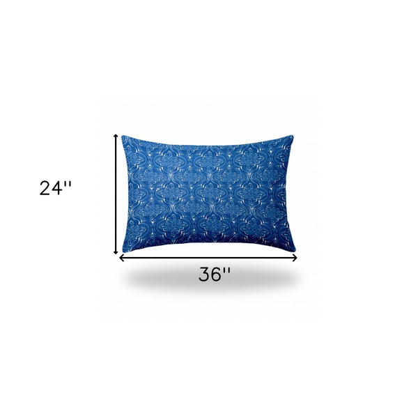 Homeroots 24" X 36" Blue And White Zippered Ikat Lumbar Indoor Outdoor Pillow  100% Polyester 410238