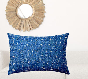 Homeroots 24" X 36" Blue And White Zippered Ikat Lumbar Indoor Outdoor Pillow  100% Polyester 410238