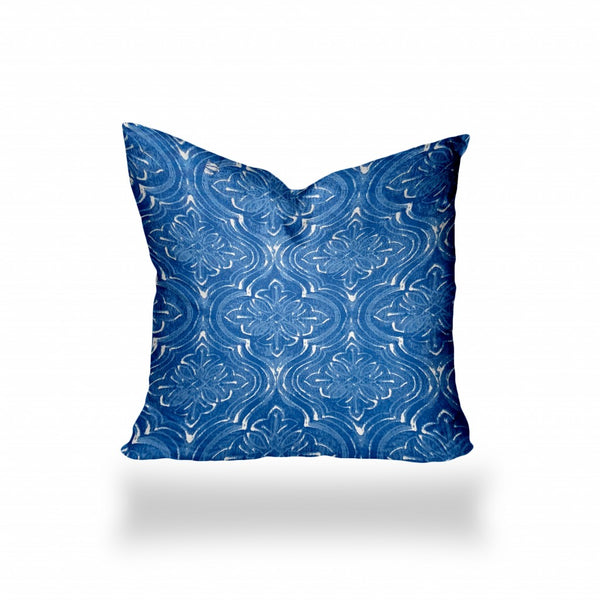 Homeroots 17" X 17" Blue And White Zippered Ikat Throw Indoor Outdoor Pillow  100% Polyester 410258