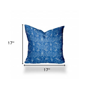 Homeroots 17" X 17" Blue And White Zippered Ikat Throw Indoor Outdoor Pillow  100% Polyester 410258