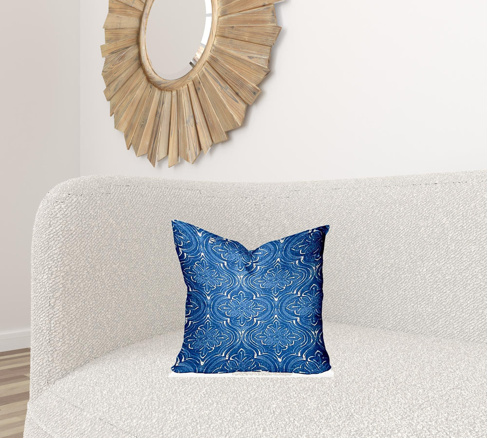 Homeroots 17" X 17" Blue And White Zippered Ikat Throw Indoor Outdoor Pillow  100% Polyester 410258