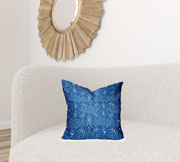 Homeroots 18" X 18" Blue And White Zippered Ikat Throw Indoor Outdoor Pillow  100% Polyester 410263