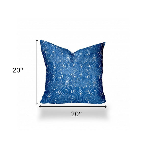 Homeroots 20" X 20" Blue And White Zippered Ikat Throw Indoor Outdoor Pillow  100% Polyester 410268