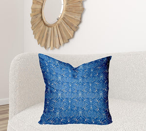 Homeroots 26" X 26" Blue And White Zippered Ikat Throw Indoor Outdoor Pillow  100% Polyester 410283