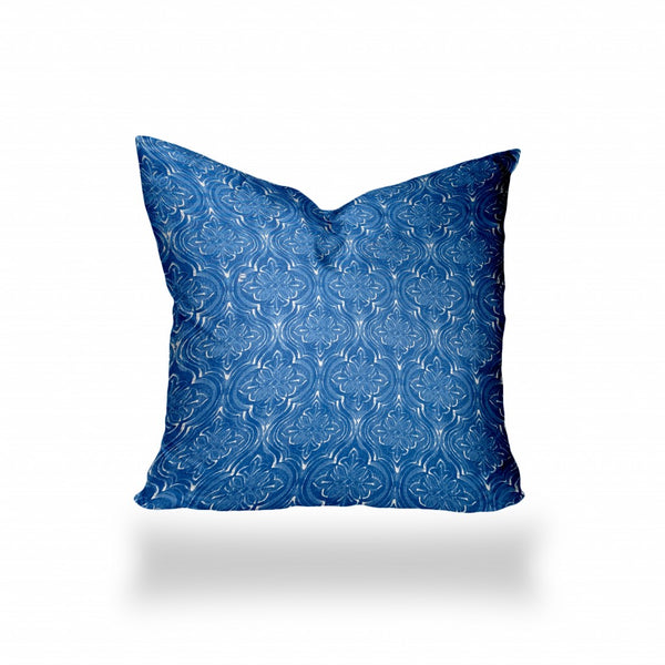 Homeroots 36" X 36" Blue And White Enveloped Ikat Throw Indoor Outdoor Pillow Cover  100% Polyester 410284