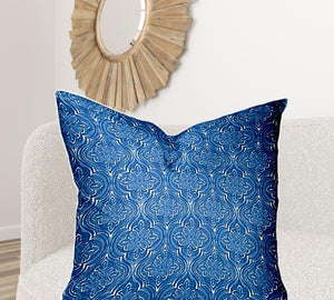 Homeroots 36" X 36" Blue And White Enveloped Ikat Throw Indoor Outdoor Pillow Cover  100% Polyester 410284