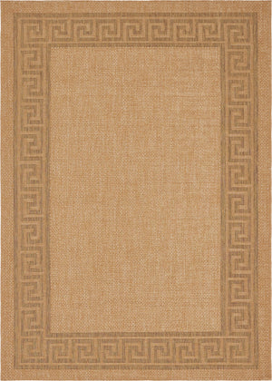 Unique Loom Outdoor Border Greek Key Machine Made Geometric Rug Light Brown, Light Brown/Tan/Brown 8' 0" x 11' 4"