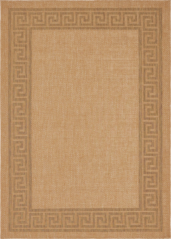 Unique Loom Outdoor Border Greek Key Machine Made Geometric Rug Light Brown, Light Brown/Tan/Brown 8' 0" x 11' 4"