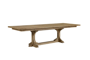 English Elm Trestle Solid Wood Dining Table with Hickory Geometric Veneer Top, Extends 84" to 114" with Leaves Beige 88 L x 48.75 W x 9.5 H B2699S00091