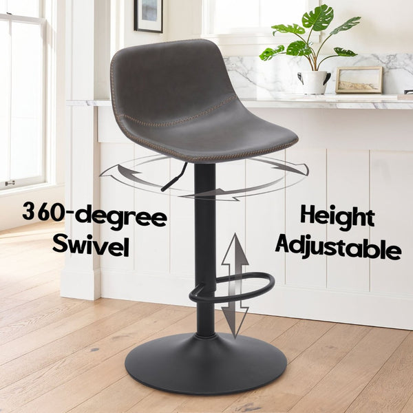 English Elm Adjustable Swivel Barstools Set of 2 Pu Leather Industrial Mid-century Kitchen Island Seating Gray T3623P430795