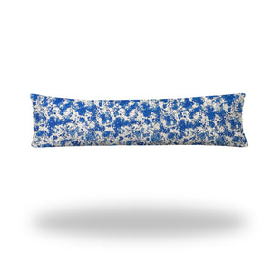 Homeroots 12" X 48" Blue And White Zippered Indoor Outdoor Lumbar Pillow   410308