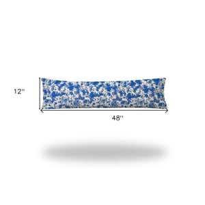 Homeroots 12" X 48" Blue And White Zippered Indoor Outdoor Lumbar Pillow   410308