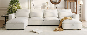English Elm U_style Modular U-shaped Sectional Sofa with Storage Ottomans Linen Polyester 6 Seat Beige WY000462AAA