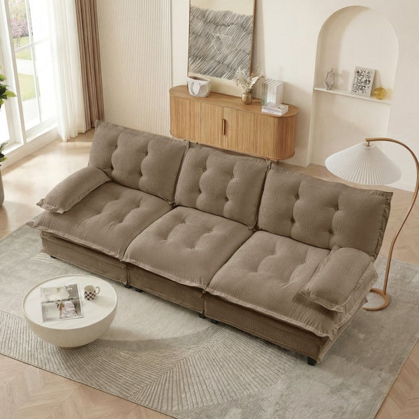 English Elm 107" Modular Cloud Sectional Sofa Deep Seat Chenille Upholstered Living Room Couch Light Coffee W714S01702