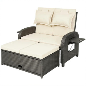 English Elm 3-in-1 Convertible Pe Rattan Outdoor Daybed Loveseat with Adjustable Backrest Beige T3971P481100