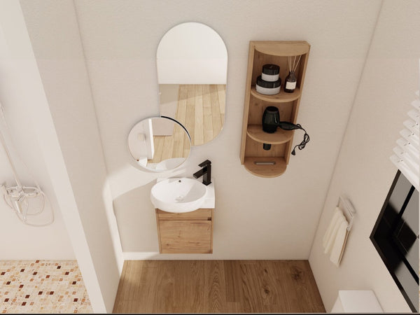 English Elm Soft Close Wall Mounted Bathroom Vanity with Ceramic Vessel Sink and Storage Rack W999S00488