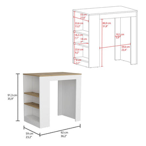 English Elm Portree Kitchen Island With Multi-Functional Design, 3 Shelves For Storage & Stylish Dining Space B200P188817-GIGA