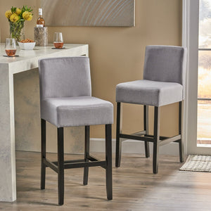 English Elm 30-inch Fabric Upholstered Barstool Set Rubberwood Frame with Lumbar Support 74503.00FLGRY