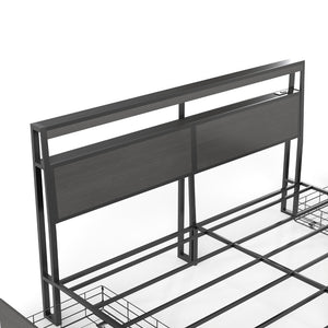 English Elm Queen Metal Platform Bed with Rgb Led Headboard Charging Station and Underbed Storage T3963P483004