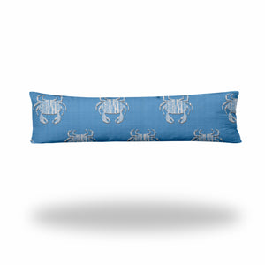 Homeroots 12" X 48" Blue And White Crab Zippered Coastal Lumbar Indoor Outdoor Pillow  100% Polyester 410488