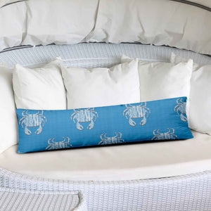 Homeroots 12" X 48" Blue And White Crab Zippered Coastal Lumbar Indoor Outdoor Pillow  100% Polyester 410488