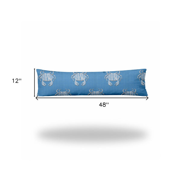 Homeroots 12" X 48" Blue And White Crab Zippered Coastal Lumbar Indoor Outdoor Pillow  100% Polyester 410488