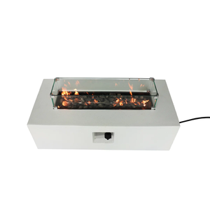 English Elm Rectangular Fiber-Reinforced Concrete Propane Fire Pit Table, 56" Modern White Stone 60,000 BTU B120S00123
