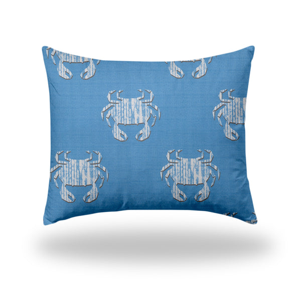 Homeroots 22" X 26" Blue And White Crab Zippered Coastal Lumbar Indoor Outdoor Pillow  100% Polyester 410503