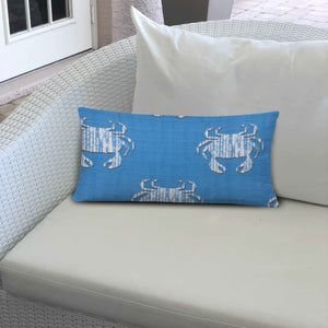 Homeroots 22" X 26" Blue And White Crab Zippered Coastal Lumbar Indoor Outdoor Pillow  100% Polyester 410503