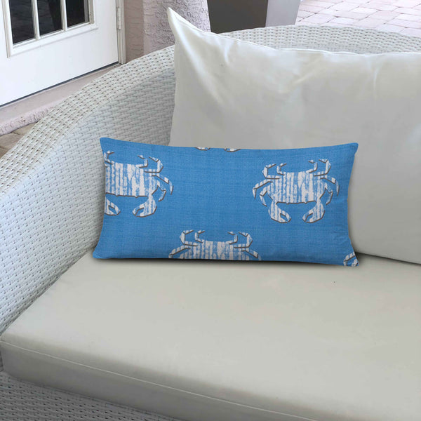 Homeroots 22" X 26" Blue And White Crab Zippered Coastal Lumbar Indoor Outdoor Pillow  100% Polyester 410503