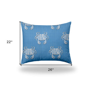 Homeroots 22" X 26" Blue And White Crab Zippered Coastal Lumbar Indoor Outdoor Pillow  100% Polyester 410503