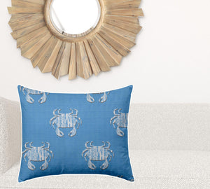 Homeroots 22" X 26" Blue And White Crab Zippered Coastal Lumbar Indoor Outdoor Pillow  100% Polyester 410503