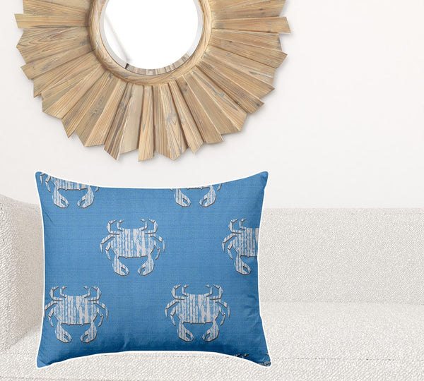 Homeroots 22" X 26" Blue And White Crab Zippered Coastal Lumbar Indoor Outdoor Pillow  100% Polyester 410503