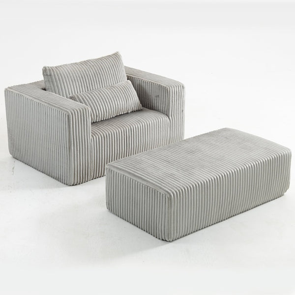 English Elm Oversized Corduroy Floor Lounge Chair with Modular Ottoman All Foam Deep Seat W3326S00027