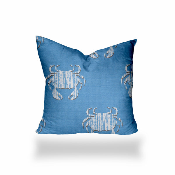Homeroots 17" X 17" Blue And White Crab Zippered Coastal Throw Indoor Outdoor Pillow  100% Polyester 410528