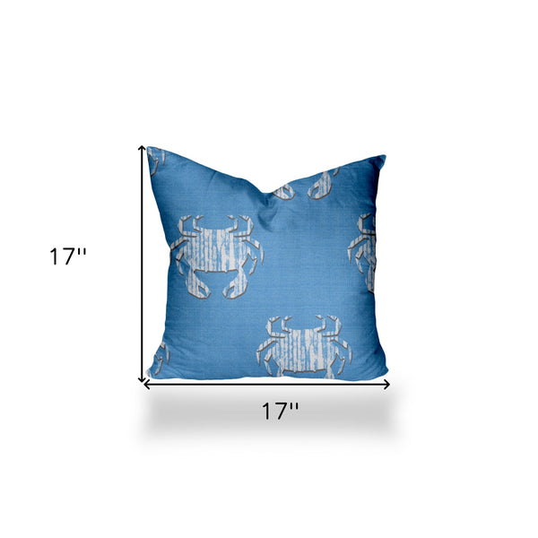 Homeroots 17" X 17" Blue And White Crab Zippered Coastal Throw Indoor Outdoor Pillow  100% Polyester 410528