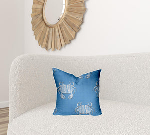 Homeroots 17" X 17" Blue And White Crab Zippered Coastal Throw Indoor Outdoor Pillow  100% Polyester 410528