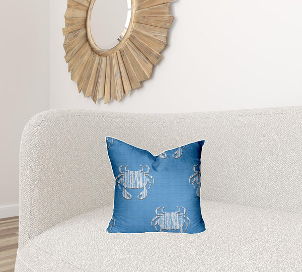 Homeroots 17" X 17" Blue And White Crab Zippered Coastal Throw Indoor Outdoor Pillow  100% Polyester 410528