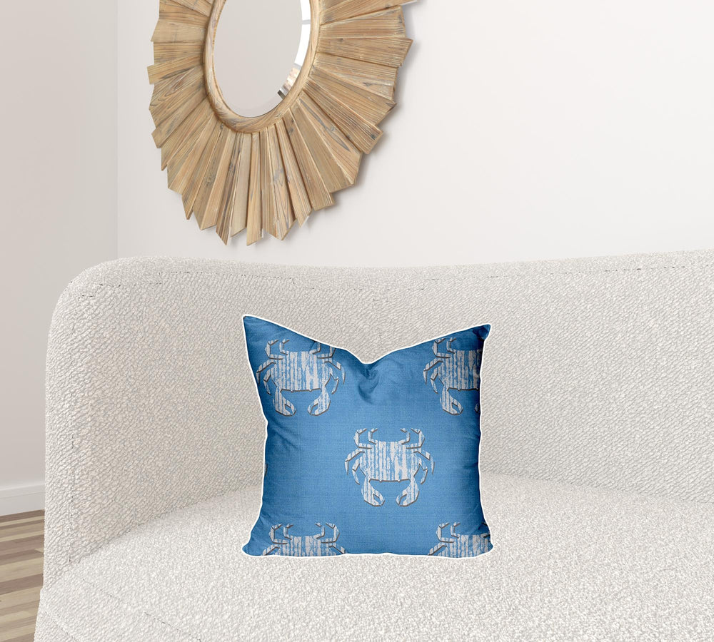 Homeroots 18" X 18" Blue And White Crab Enveloped Coastal Throw Indoor Outdoor Pillow  100% Polyester 410530