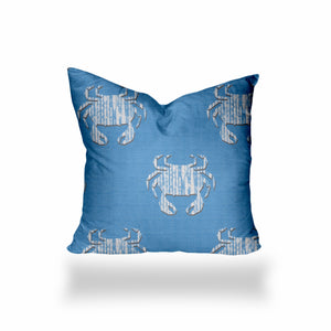 Homeroots 18" X 18" Blue And White Crab Zippered Coastal Throw Indoor Outdoor Pillow  100% Polyester 410533