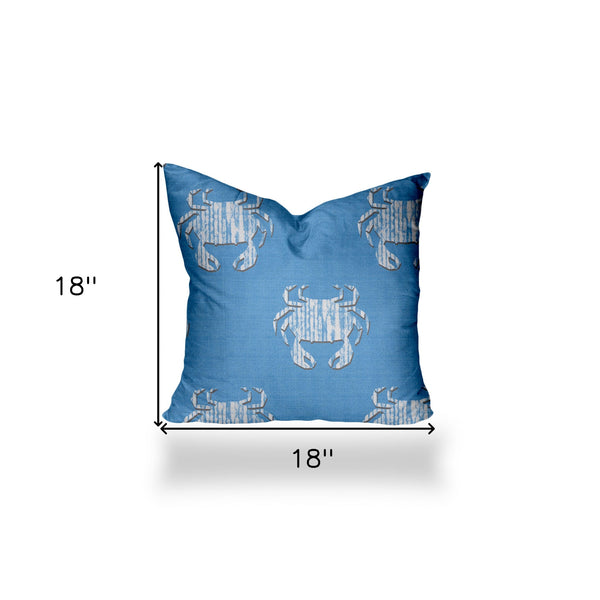 Homeroots 18" X 18" Blue And White Crab Zippered Coastal Throw Indoor Outdoor Pillow  100% Polyester 410533