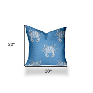 Homeroots 20" X 20" Blue And White Crab Zippered Coastal Throw Indoor Outdoor Pillow  100% Polyester 410538