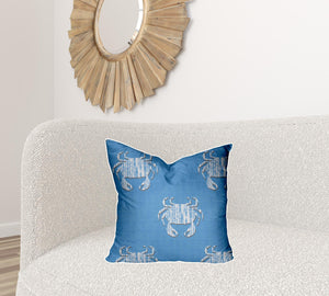 Homeroots 20" X 20" Blue And White Crab Zippered Coastal Throw Indoor Outdoor Pillow  100% Polyester 410538