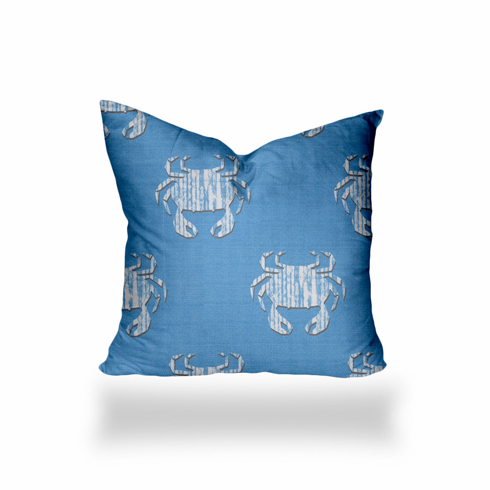Homeroots 22" X 22" Blue And White Crab Zippered Coastal Throw Indoor Outdoor Pillow  100% Polyester 410543
