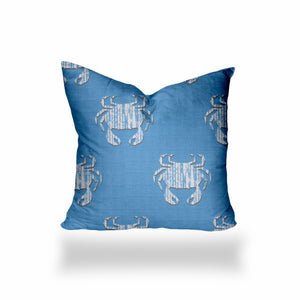Homeroots 22" X 22" Blue And White Crab Zippered Coastal Throw Indoor Outdoor Pillow  100% Polyester 410543
