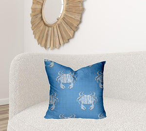 Homeroots 22" X 22" Blue And White Crab Zippered Coastal Throw Indoor Outdoor Pillow  100% Polyester 410543