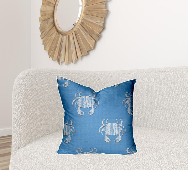 Homeroots 22" X 22" Blue And White Crab Zippered Coastal Throw Indoor Outdoor Pillow  100% Polyester 410543